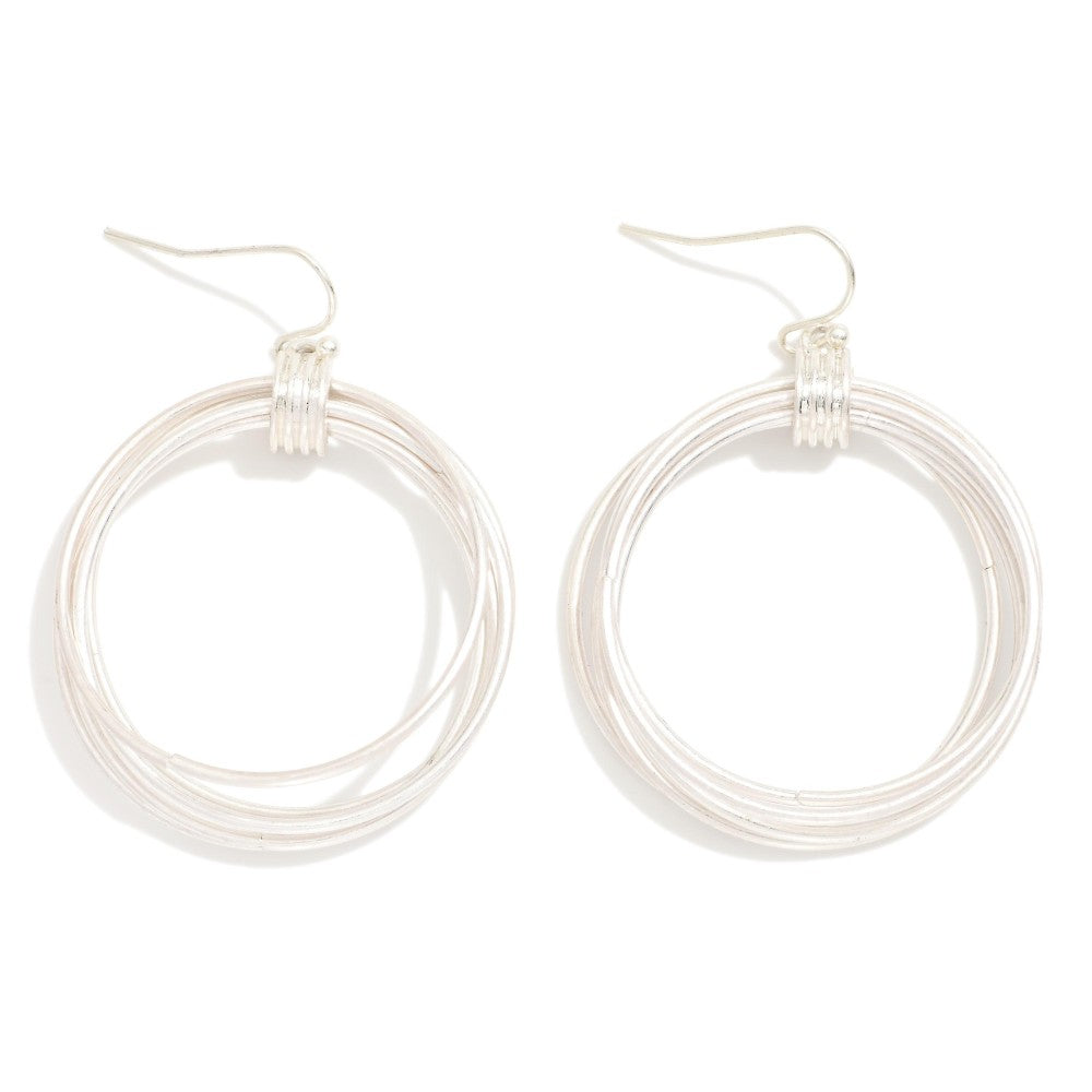 Metal Tone Layered Hoops Drop Earrings - SILVER