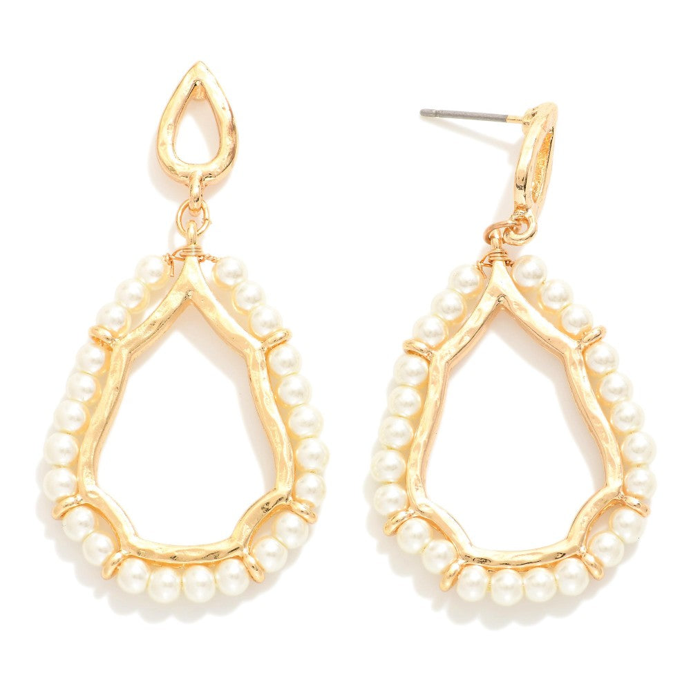Linked Teardrop Drop Earrings Featuring Beaded Detail