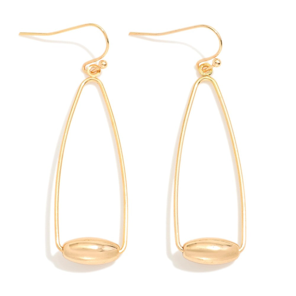 Metal Tone Cone Drop Earrings Featuring Barrel Bead Detail