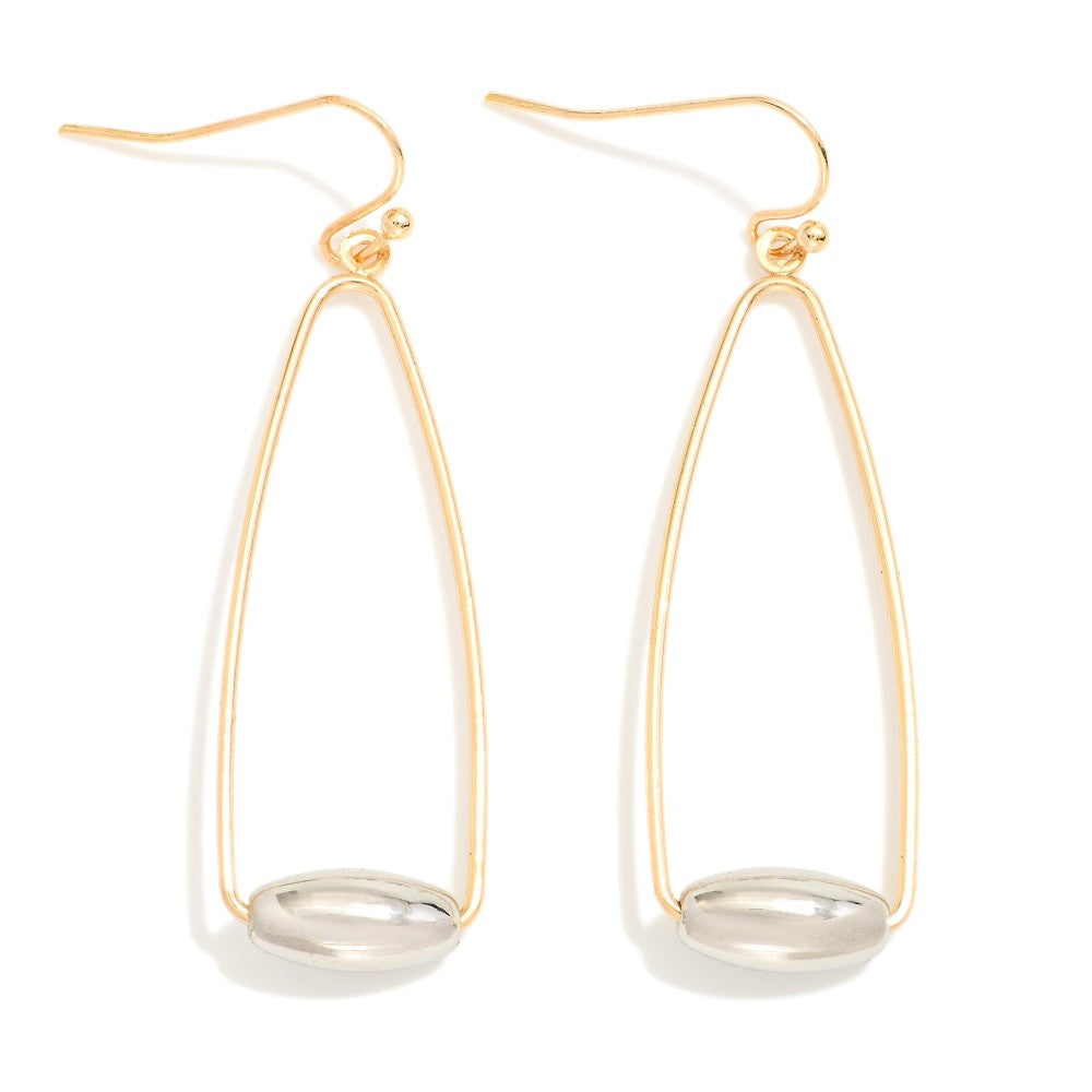 Metal Tone Cone Drop Earrings Featuring Barrel Bead Detail - GOLD