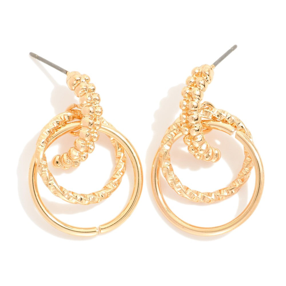 Textured Metal Layered Hoop Door Knocker Post Drop Earrings