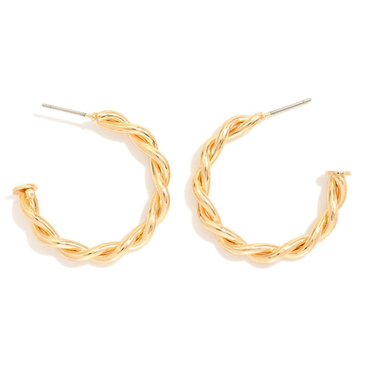 Twisted Metal Hoop Drop Earring - GOLD