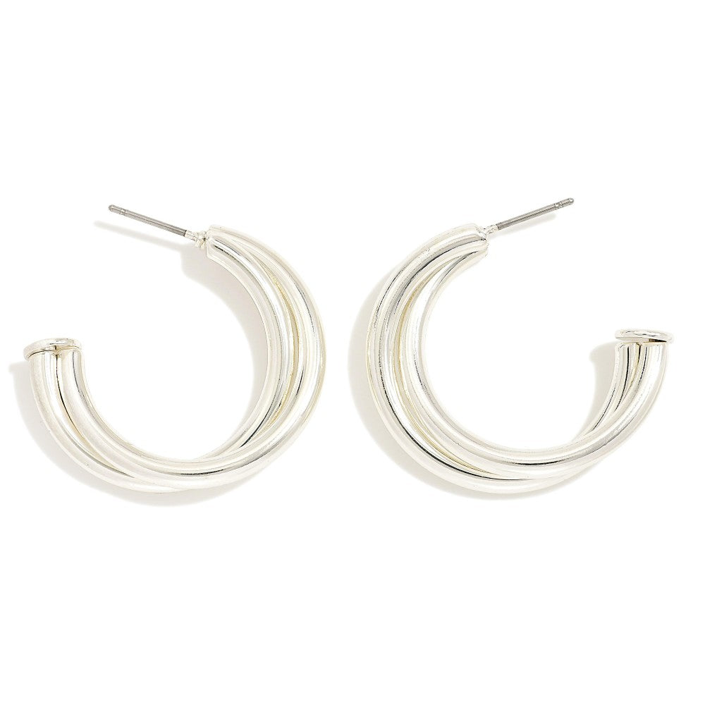 Metal Tone Intertwined Hoop Earrings SILVER