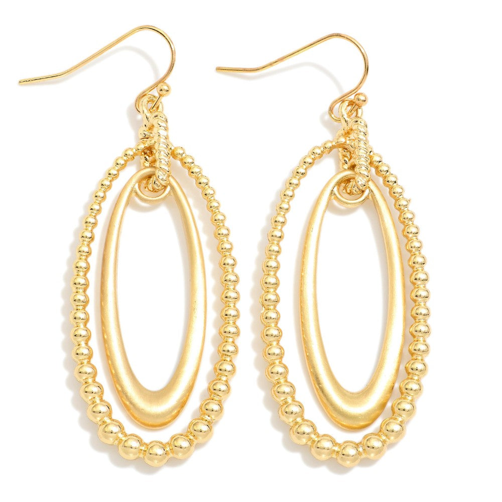 Nesting Textured Metal & Matte Metal Ovals Drop Earrings