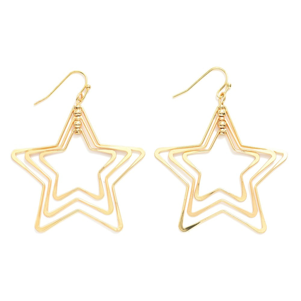 Nesting Metal Tone Stars Drop Earrings