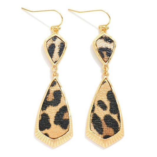 Linked Vegan Leather & Gold Geometric Shape Drop Earrings