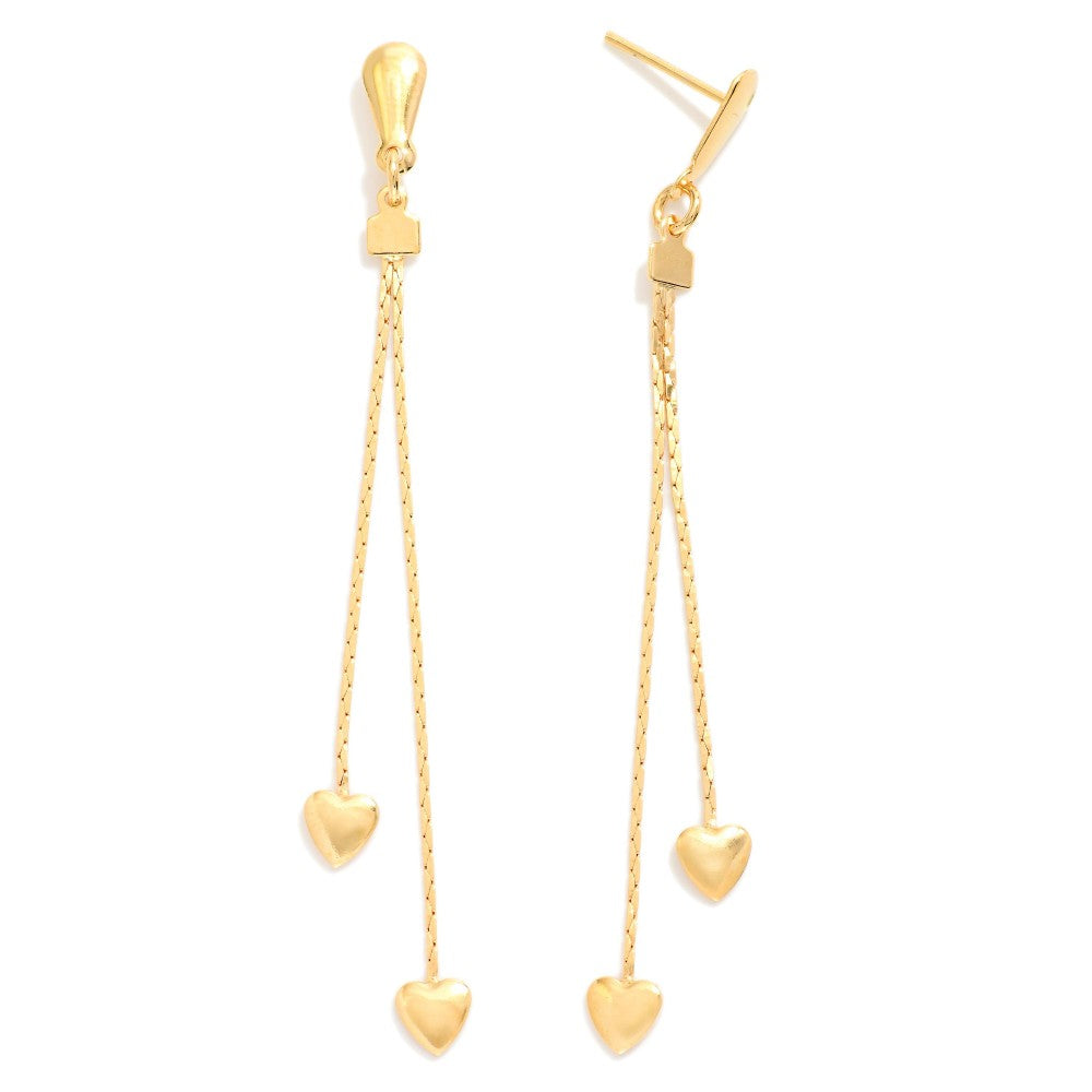 Gold Tone Drop Dangle Earrings Featuring Hearts