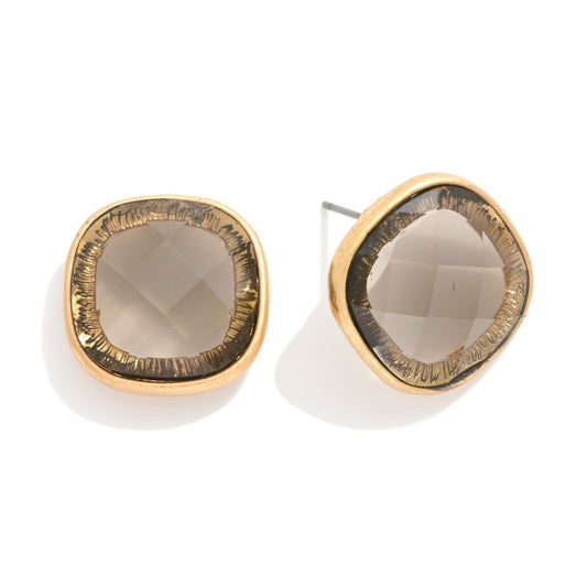 SQUARED GLASS CRYSTAL STUD EARRINGS