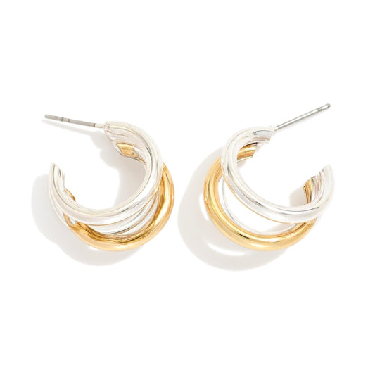TWO TONE METAL TONE TRIPLE LAYER EARRINGS