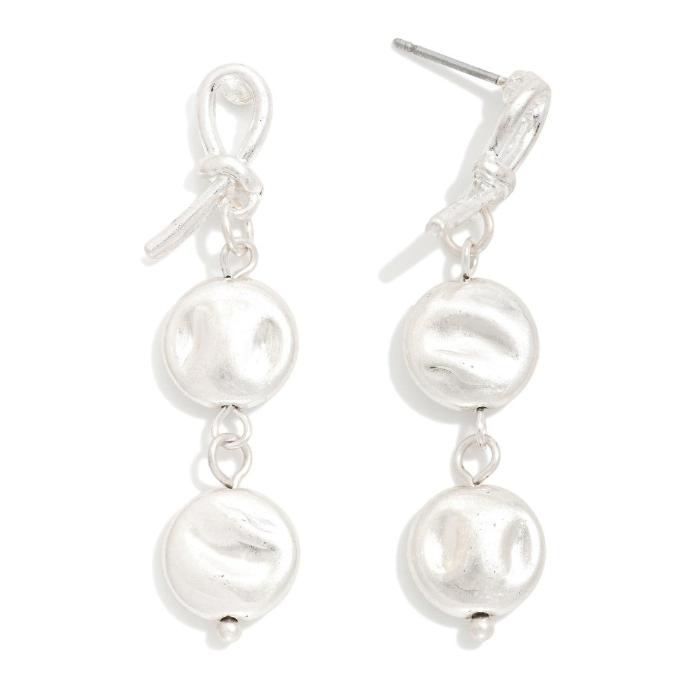 SILVER FLAT HAMMERED CIRCLES DROP EARRINGS