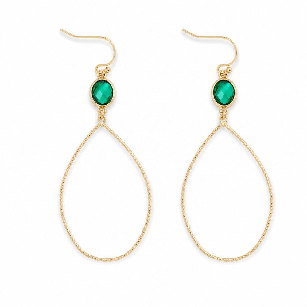 MEATL TONE DROP EARRINGS - GREEN/GOLD