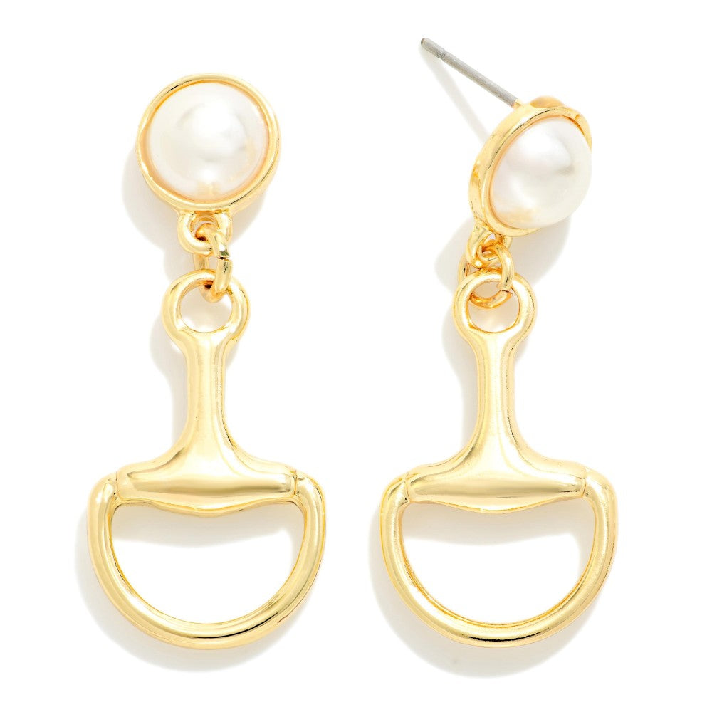 HORSEBIT & PEARL EARRINGS - GOLD