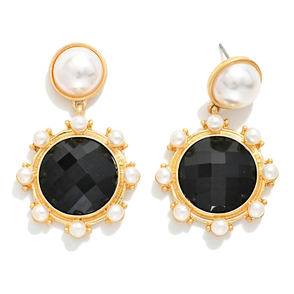 Acetate & Pearl Post Drop Earrings - BLACK