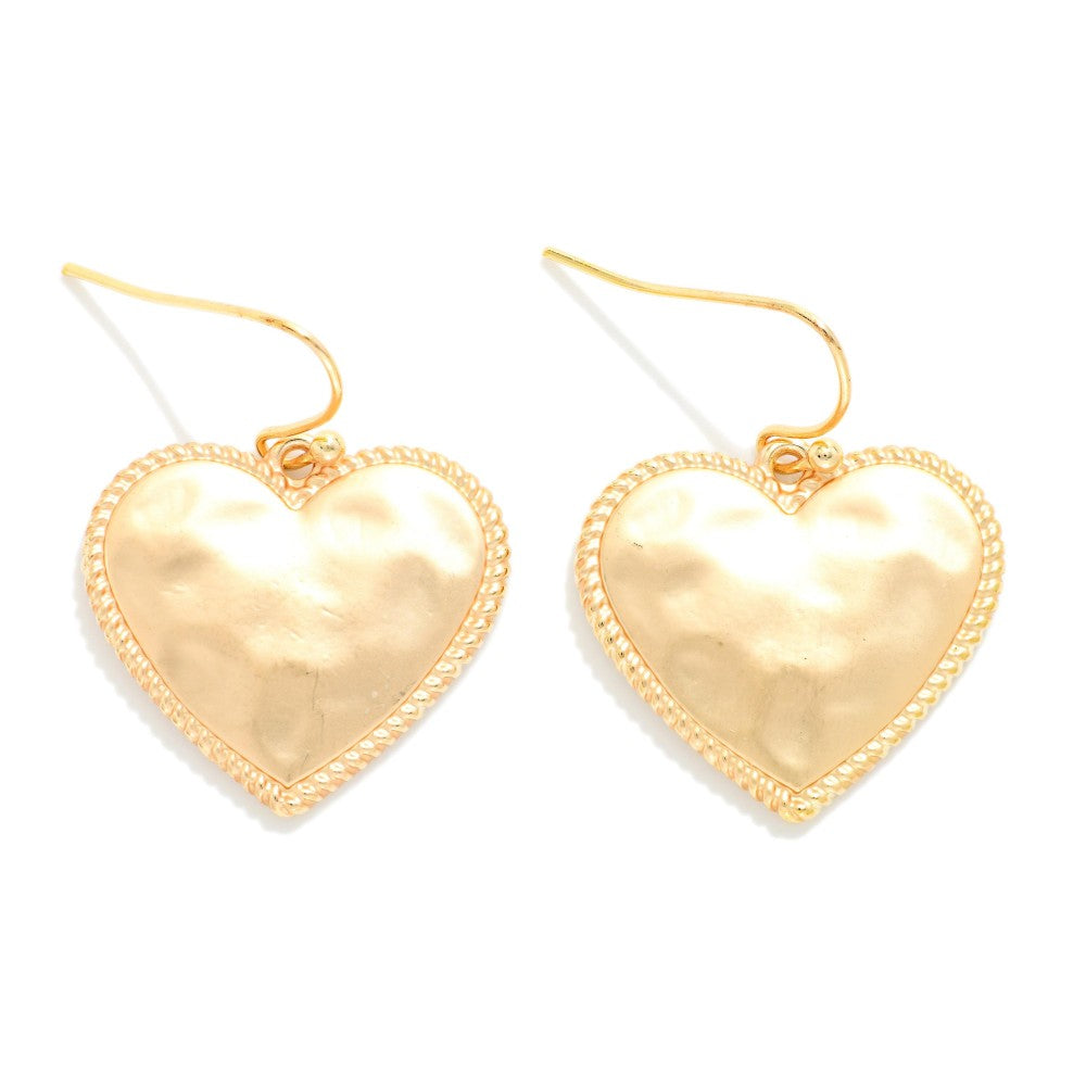 Hammered Heart Drop Earrings - Gold