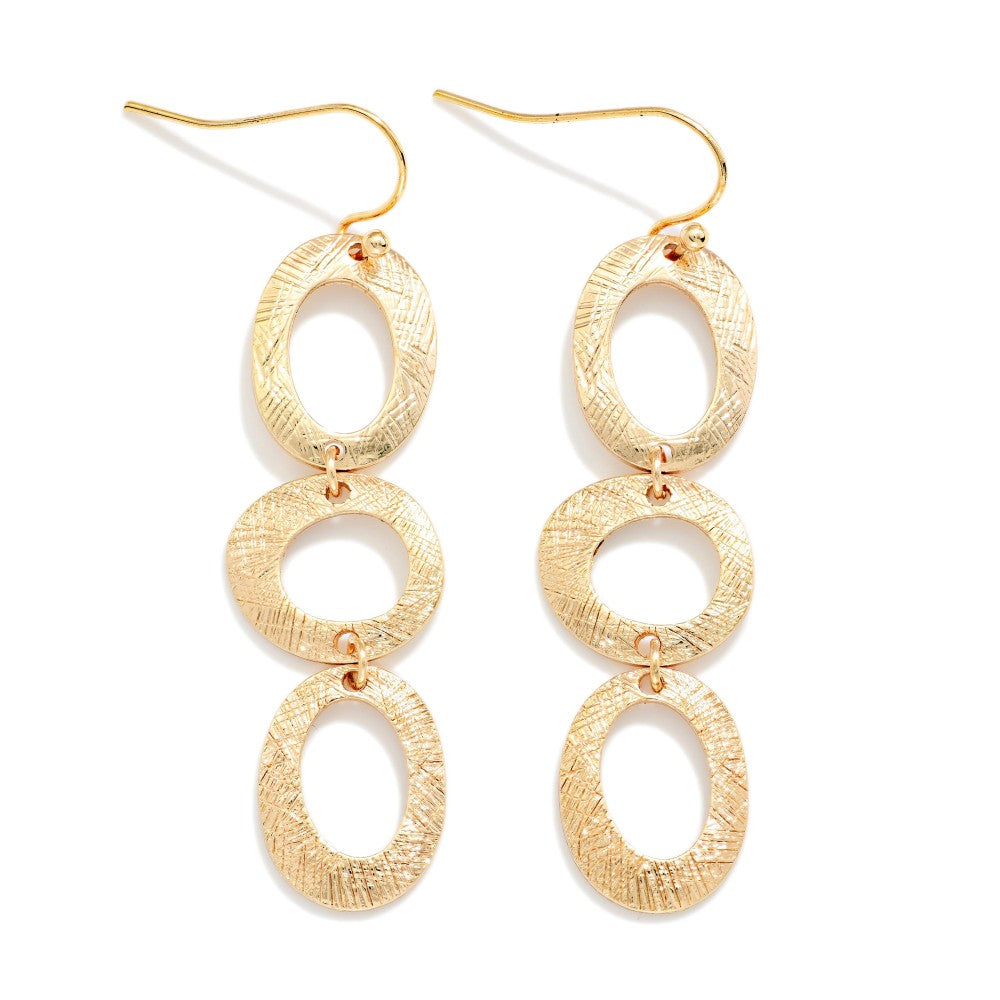 Metal Oval Drop Earrings - Gold
