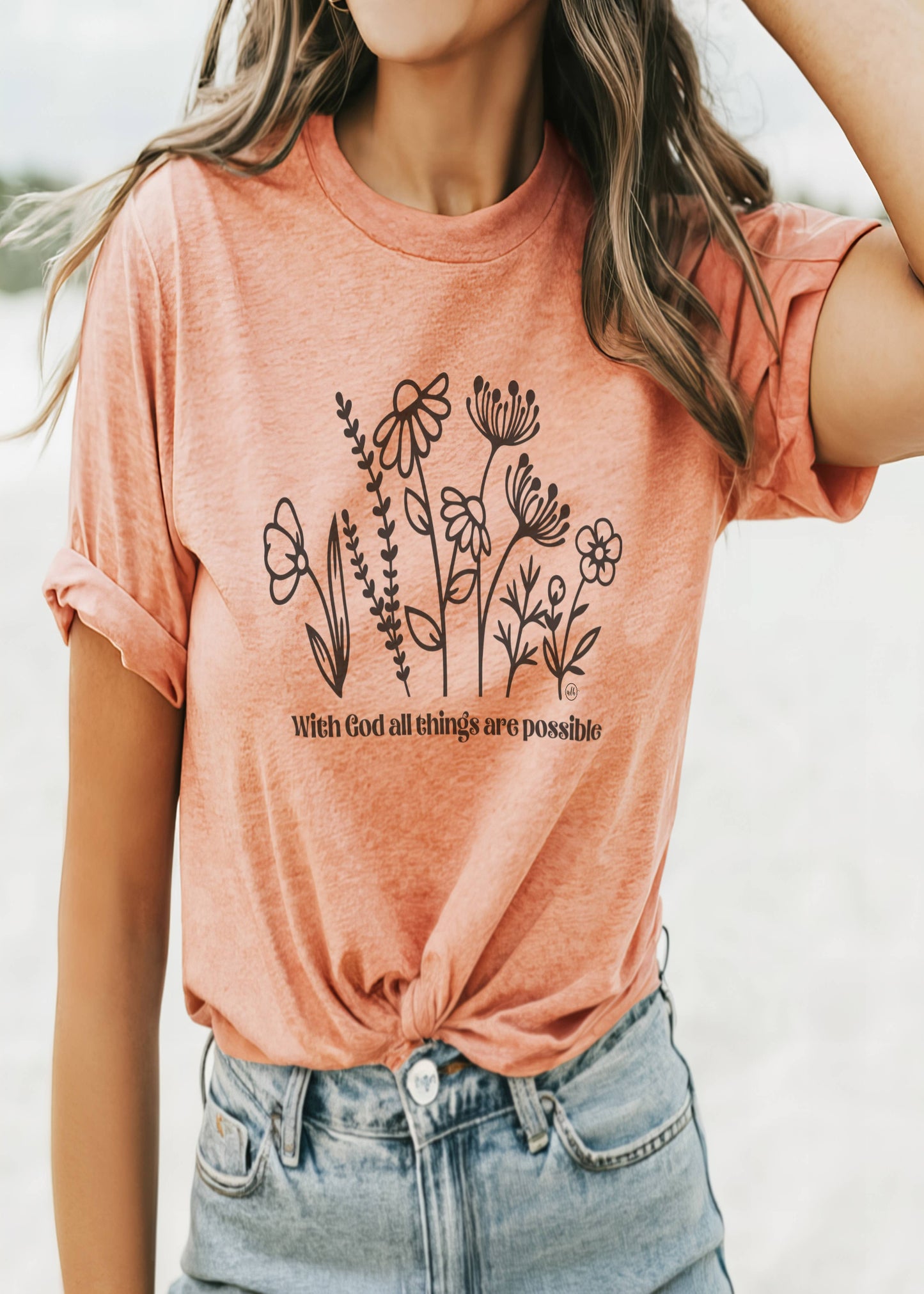 With God All Things Are Possible Flowers Christian Tee