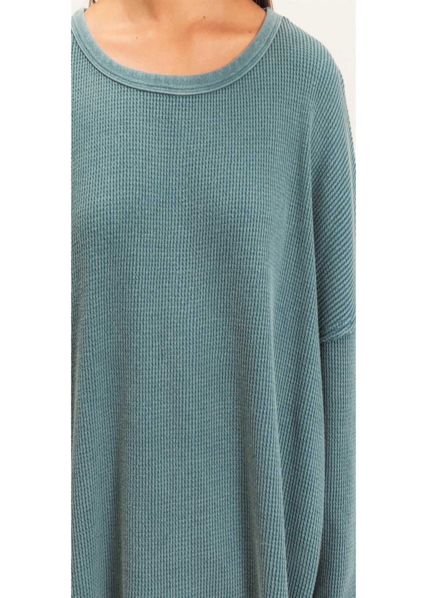 WAFFLE OVERSIZED TOP - TEAL
