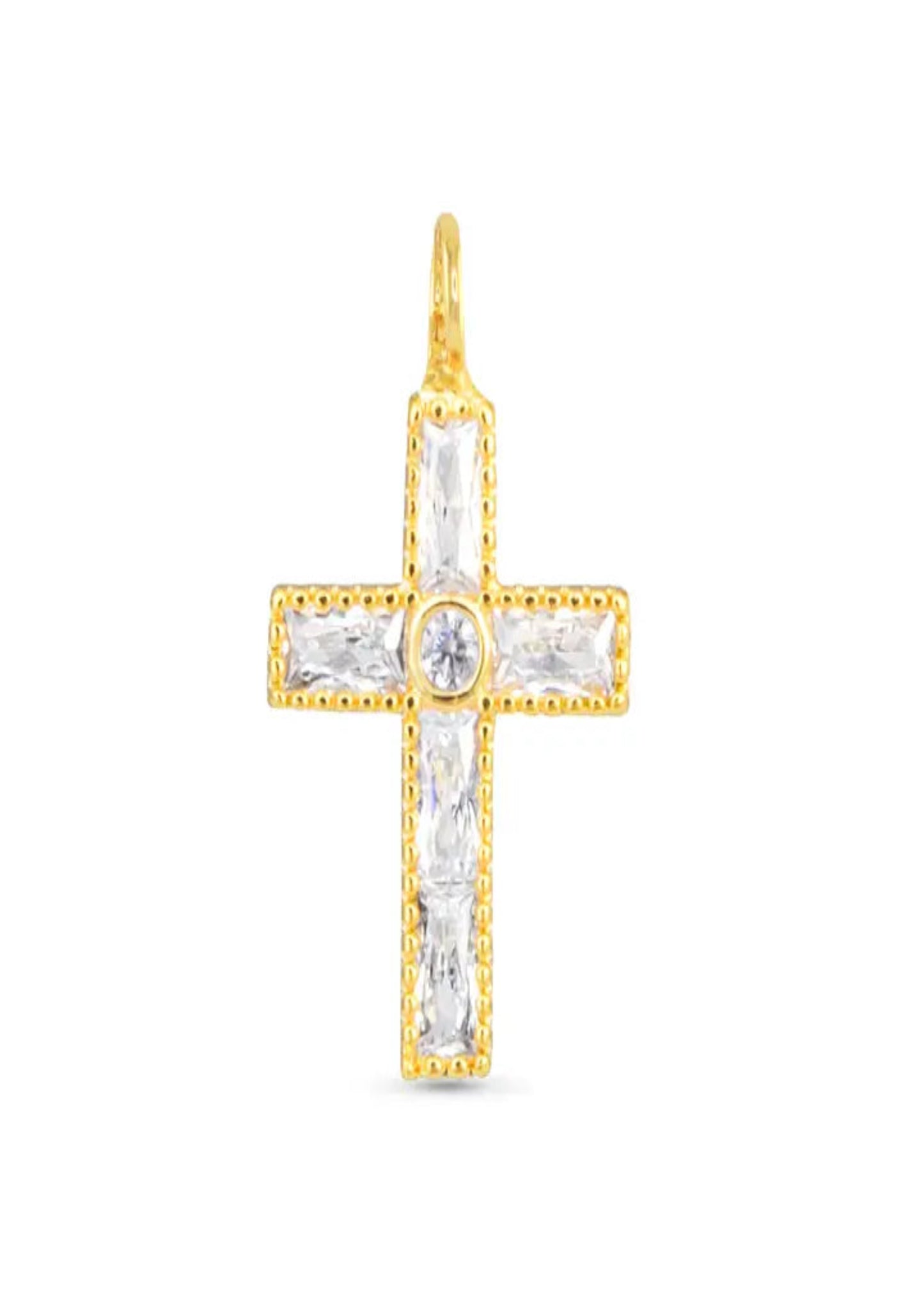 Cz Cross Necklace Charm - Gold