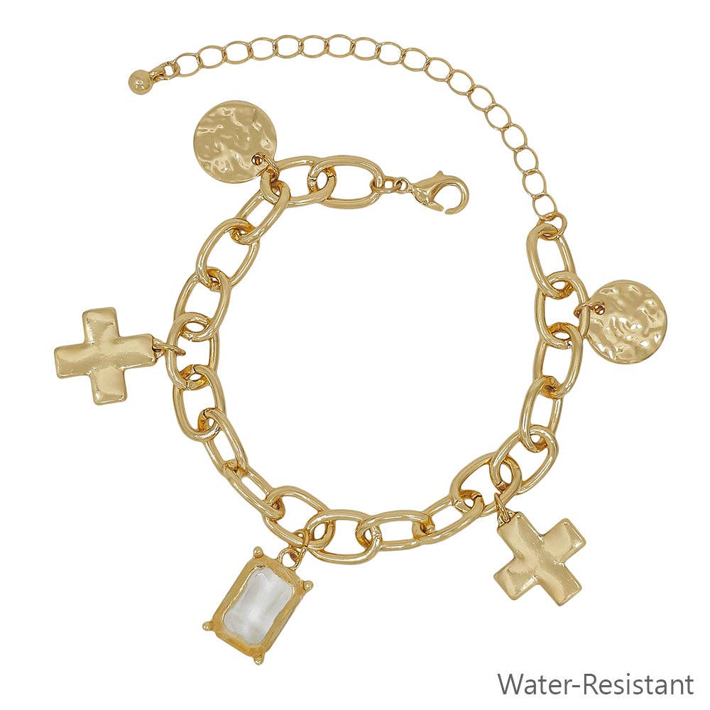 Oval Chain with Cross and Circle Charm Bracelet