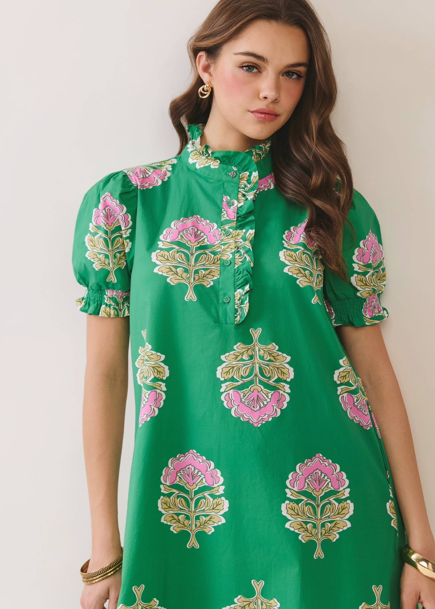 Floral Print Ruffle Collar Button Down Midi Dress