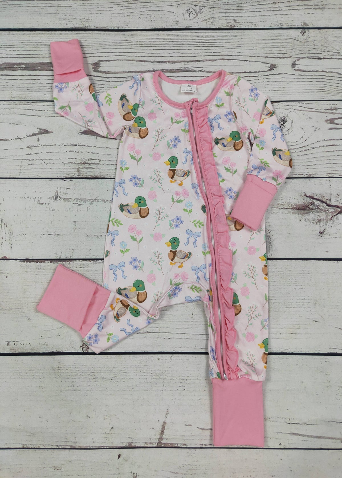 Baby Girls Duck Bow Printed Zipper Sleeper