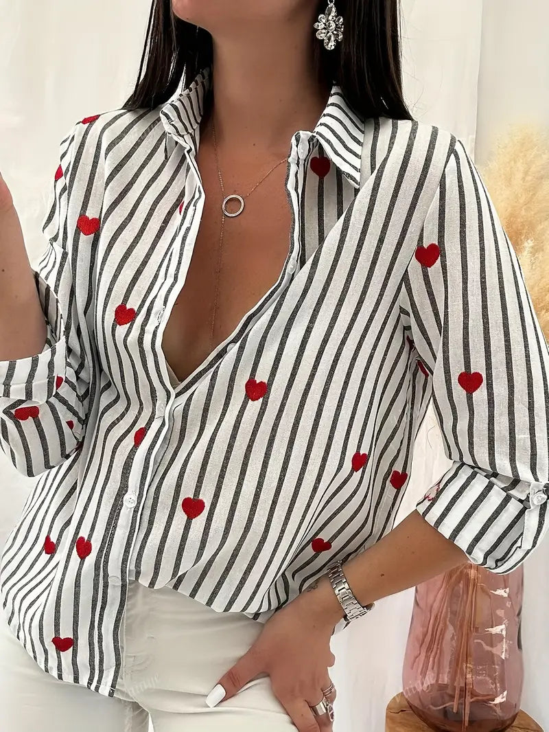 CASUAL STRIPPED SHIRT- HEARTS