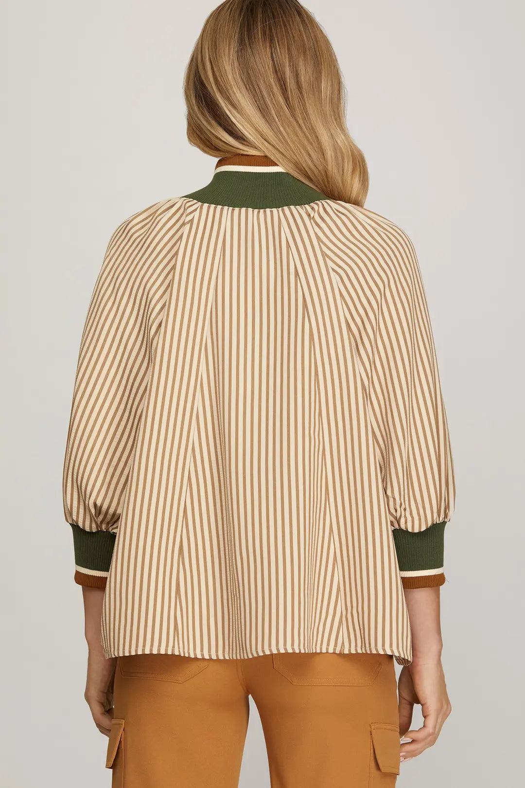 KELLY STRIPED TOP - TAUPE