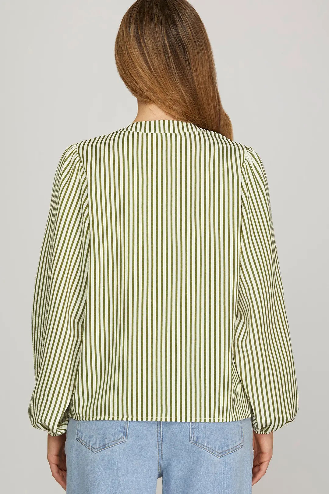 AVA STRIPED WOVEN TOP - OLIVE