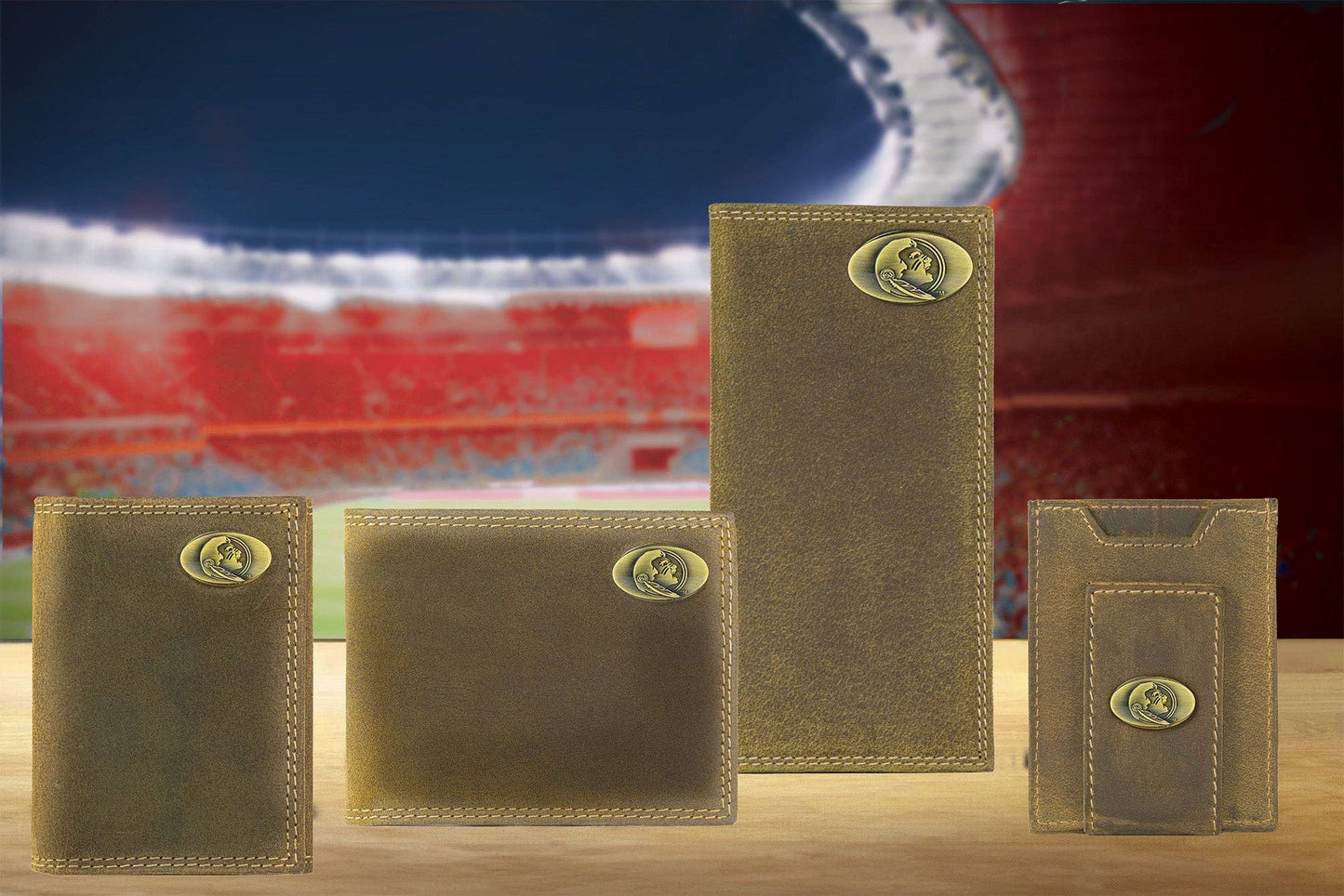 Florida State Seminoles Vintage Tan Leather Trifold Wallet