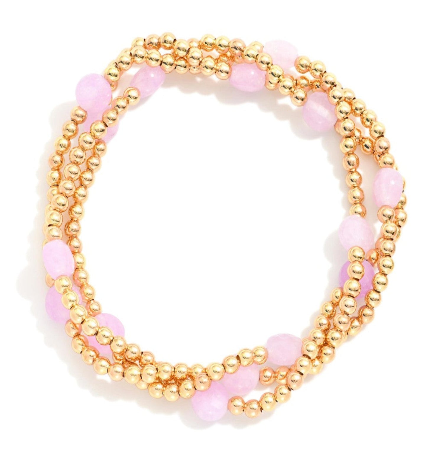 Metal Tone Beaded Stretch Bracelets Featuring Faceted Stone Beads: Lavender