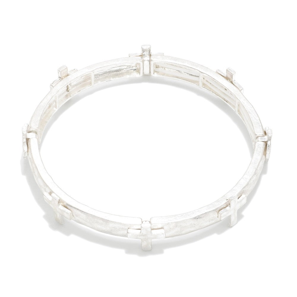SILVER STRETCH BRACELET WITH CROSSES