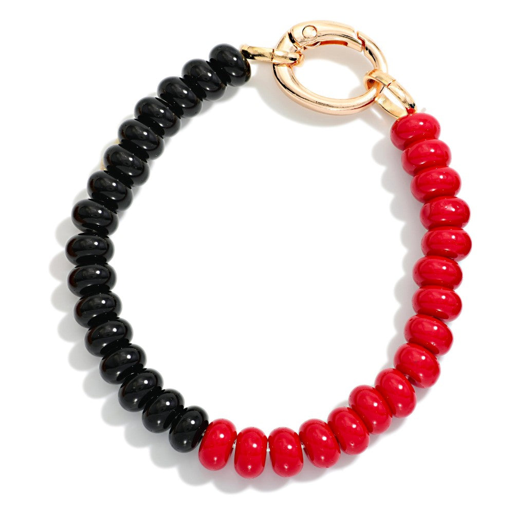 TWO TONE GAME DAY BEADED BRACELET - RED / BLACK