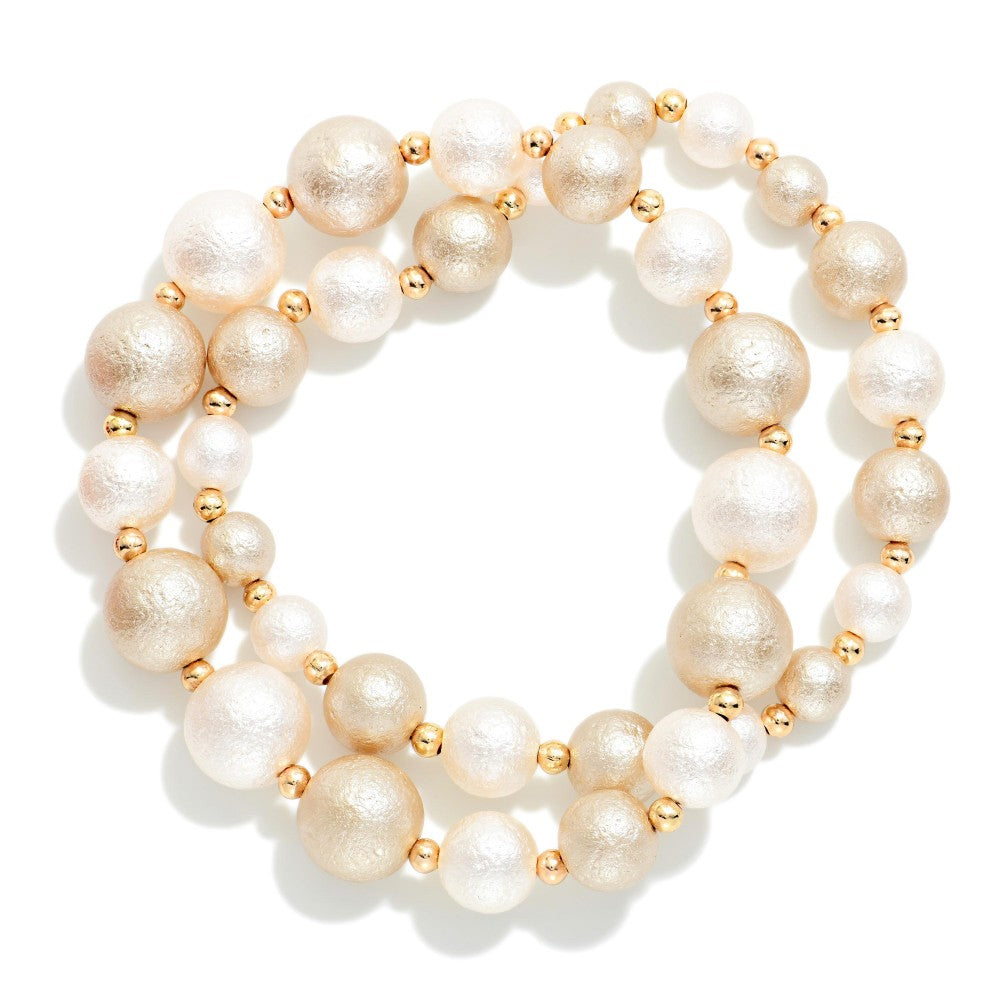 Metallic Beaded Stretch Bracelets - BROWN