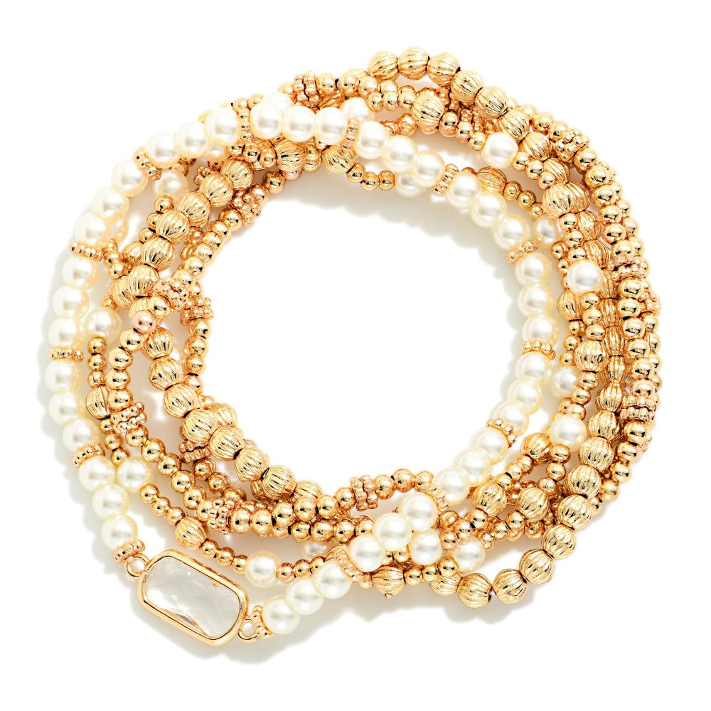 Pearl Bead Beaded Stretch Bracelets - Gold