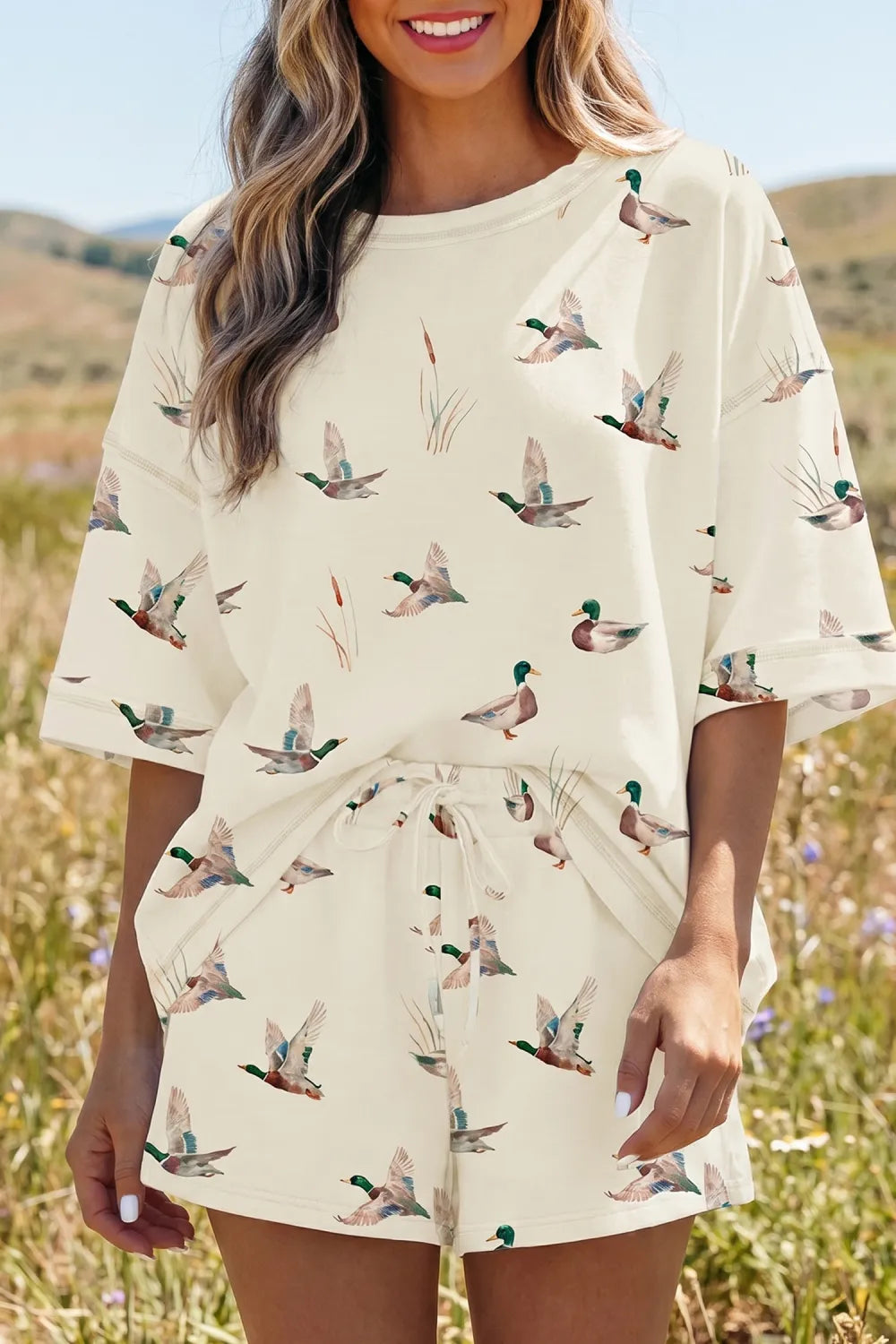 MALLARD DUCK PRINT OVERSIZED SHORTS SET