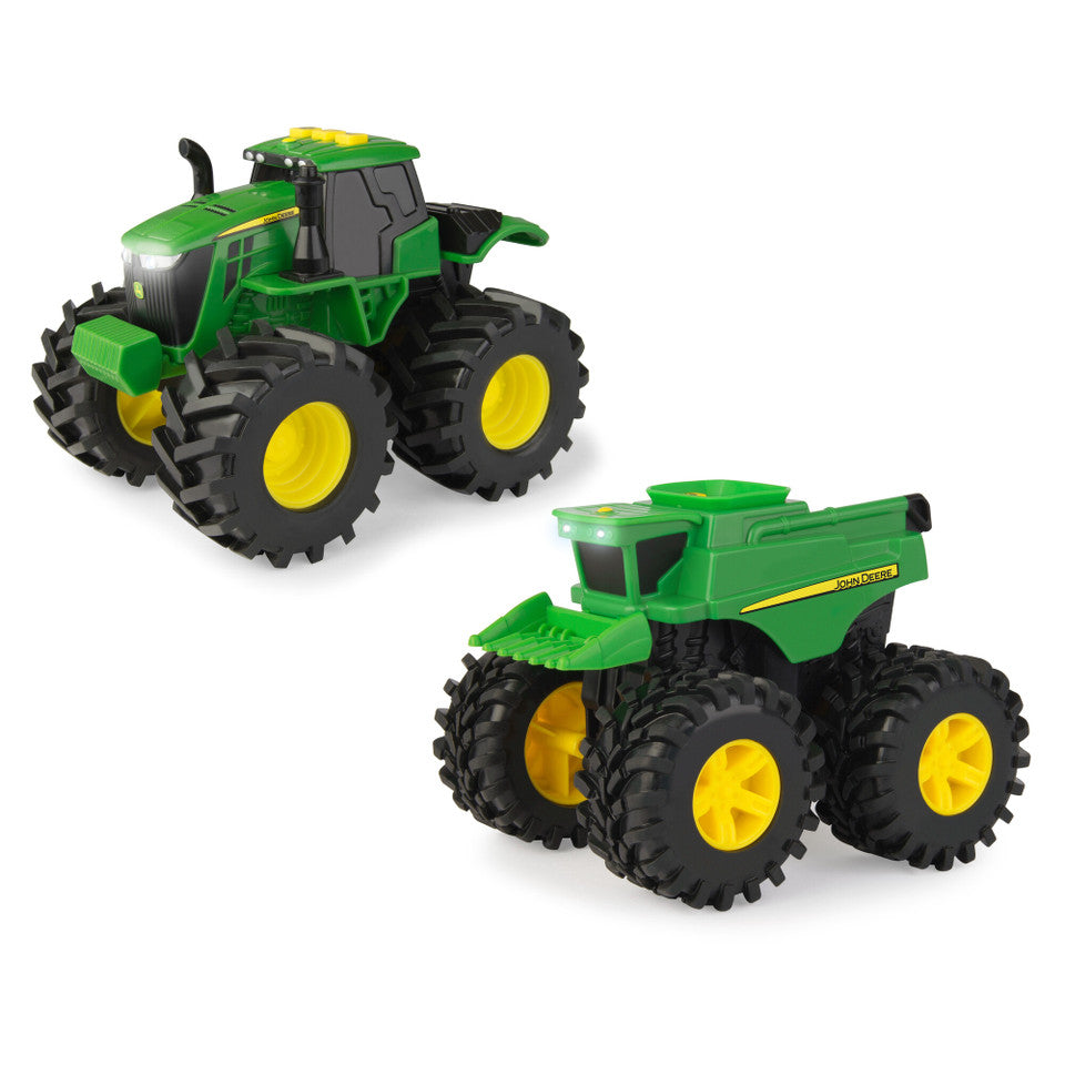 JOHN DEERE MONSTER TREADS LIGHTS & SOUNDS TRACTOR AND COMBINE 2 PACK