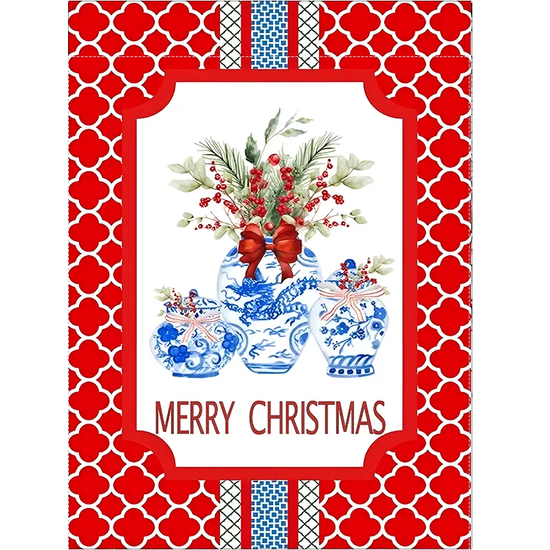 VINTAGE CHINOISERIE MERRY CHRISTMAS FLAG