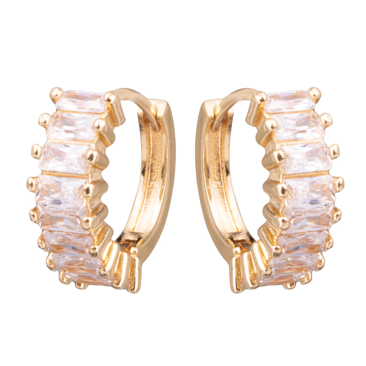 Baguette CZ Huggie Earrings - Gold