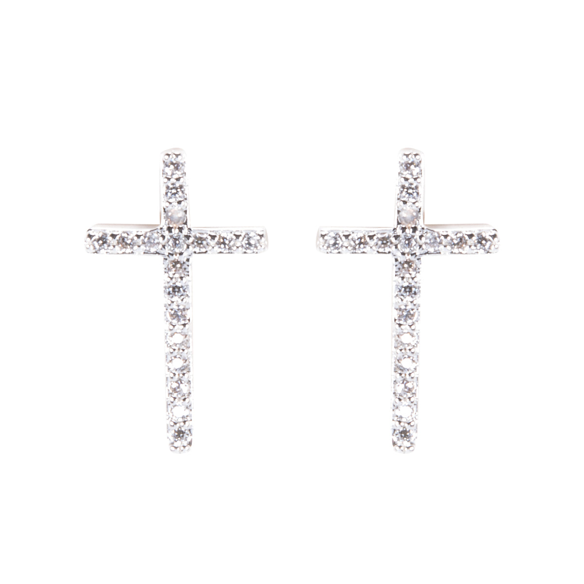 Timeless Radiance - Cross Stud Earrings - Silver