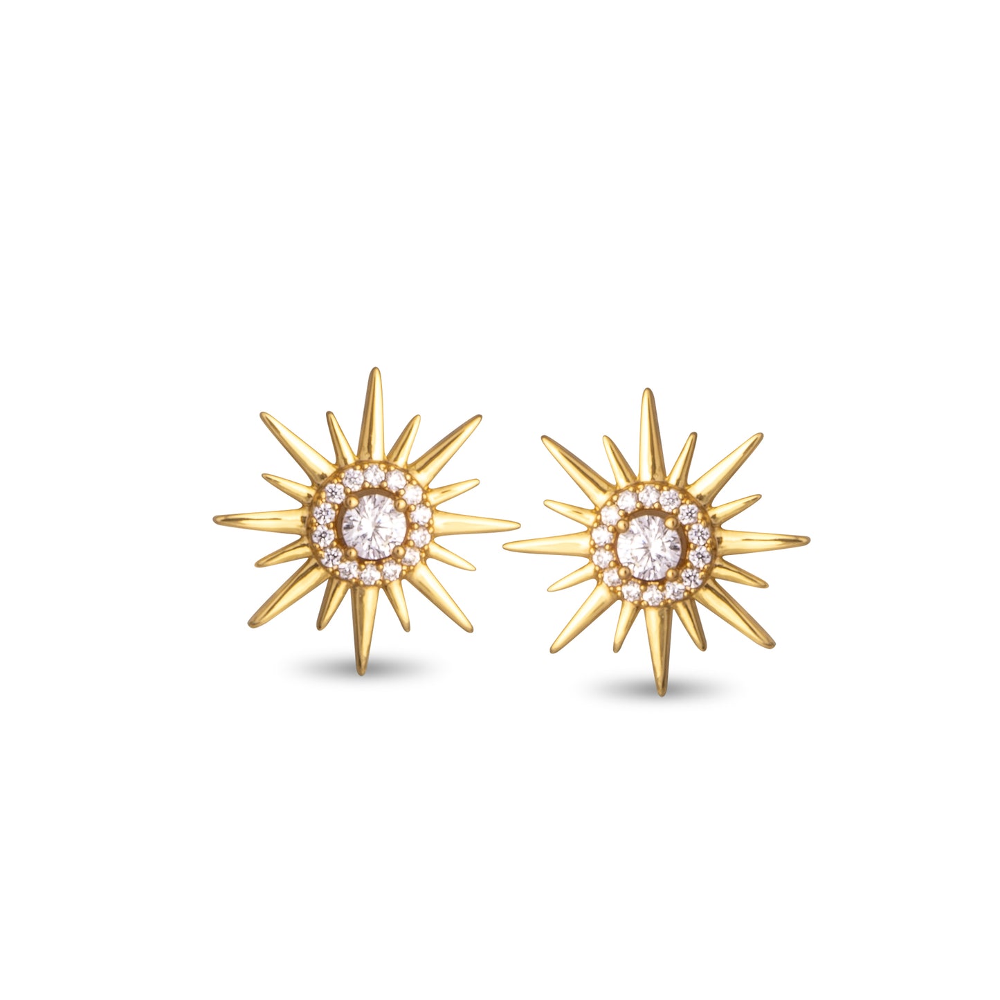Halo CZ Sunburst Stud Earrings - Gold