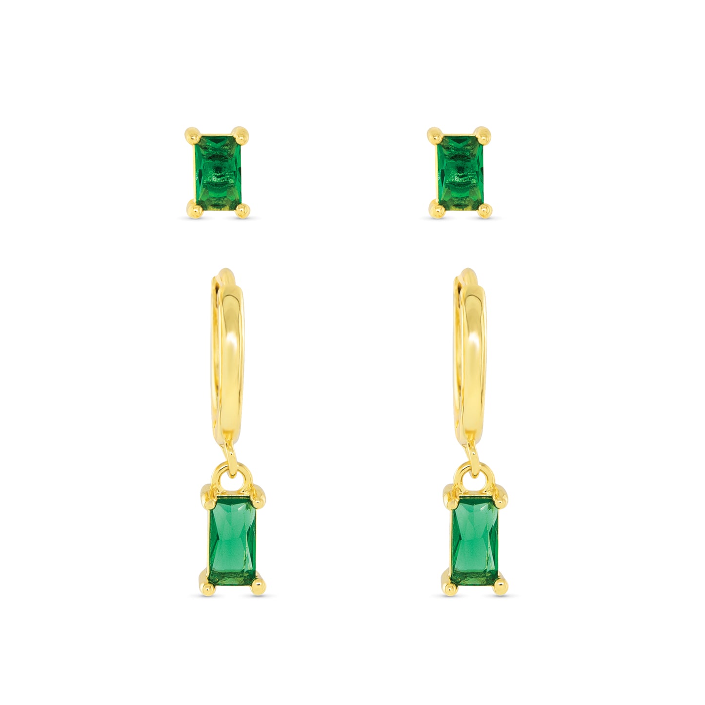 Gold Emerald Duo Earrings