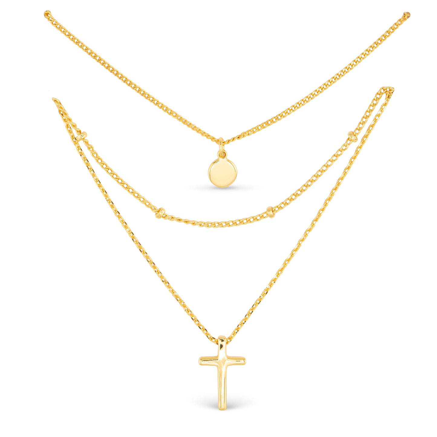 Gold Tri Layer Cross Necklace