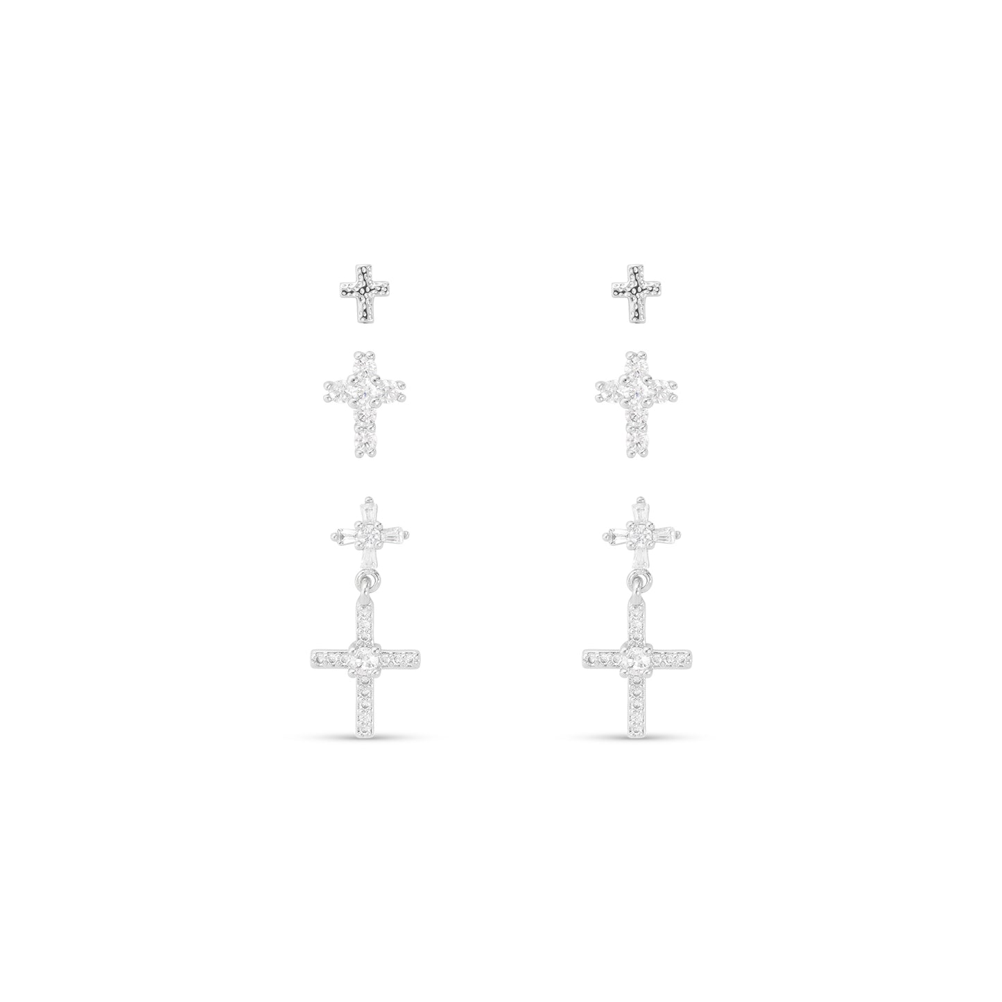 Silver CZ Trio Cross with Drop Earrings