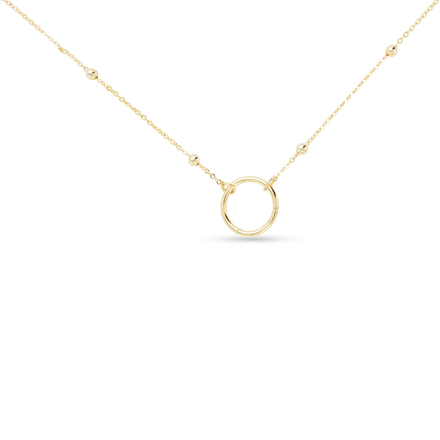 Gold Station Bead Chain With Charm Clasp Necklace