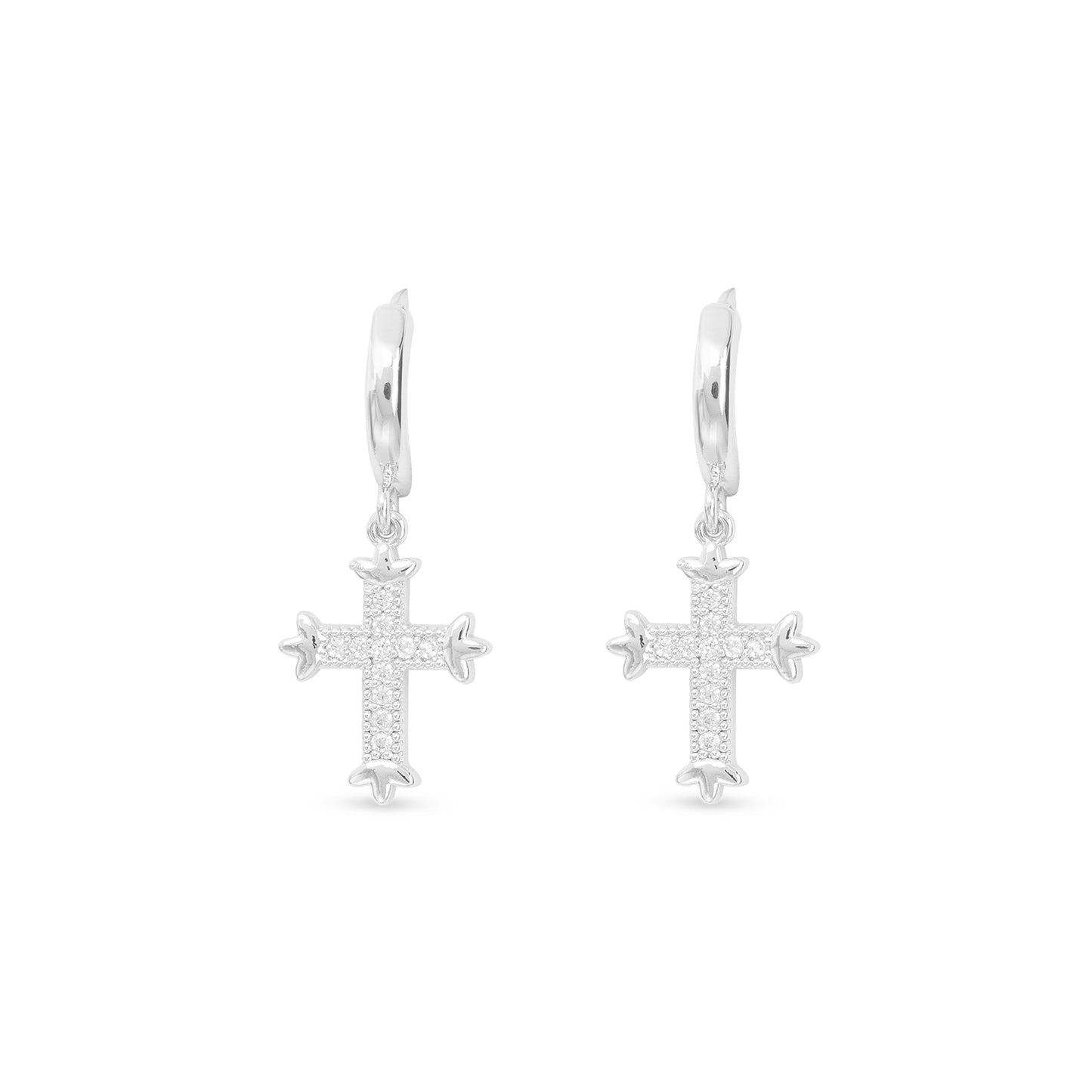 Silver CZ Hoop Small Vintage Cross Earrings