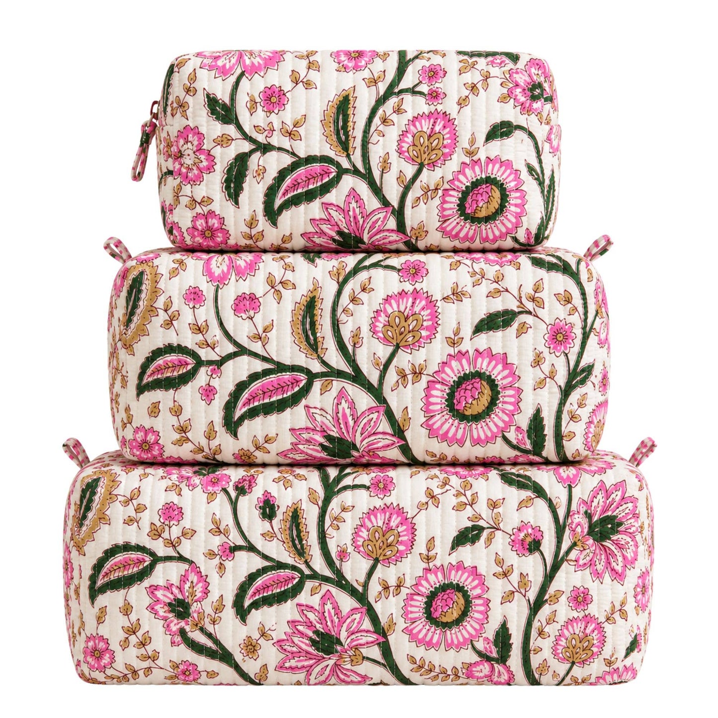 Pink and Green Floral Quilted Bag Print