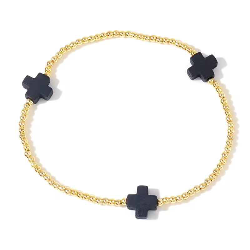 BOHEMIAN STYLE ELASTIC CROSS BRACELET - BLACK