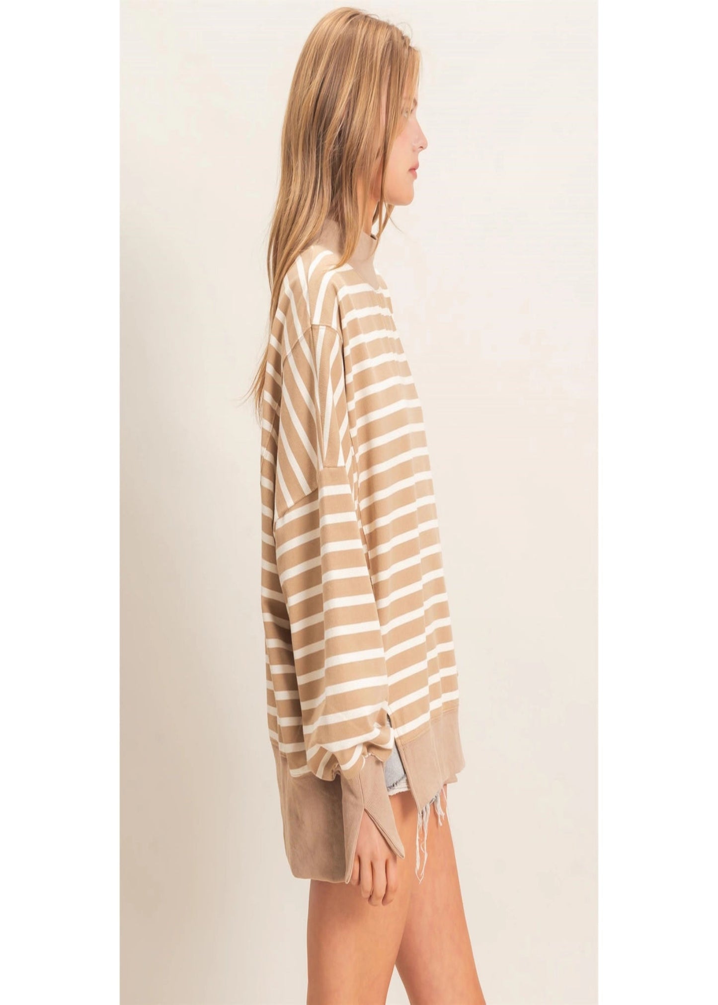 AURIE MOCKNECK -TAUPE AND CREAM