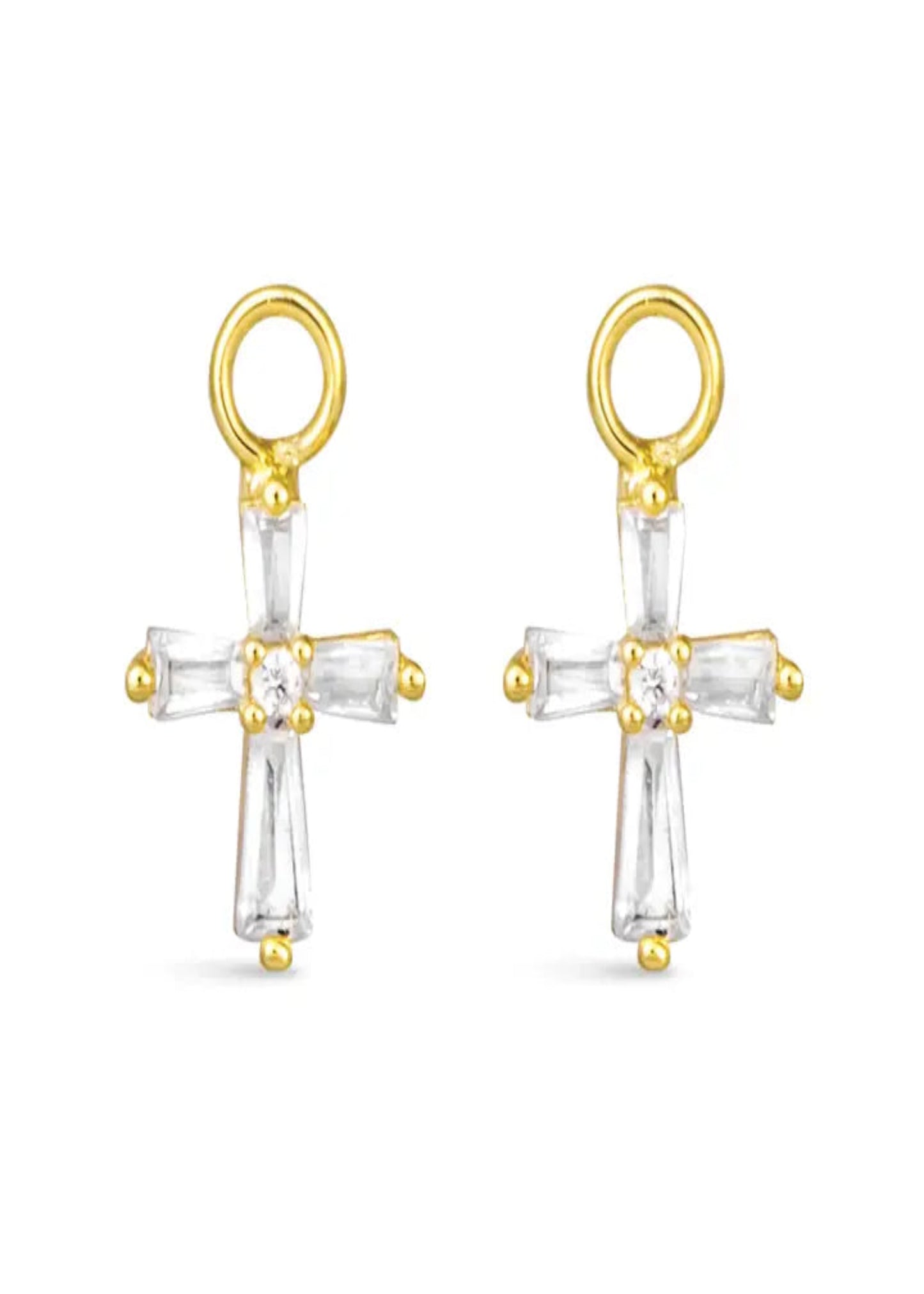Cz Tapered Cross Earring Charm - Gold