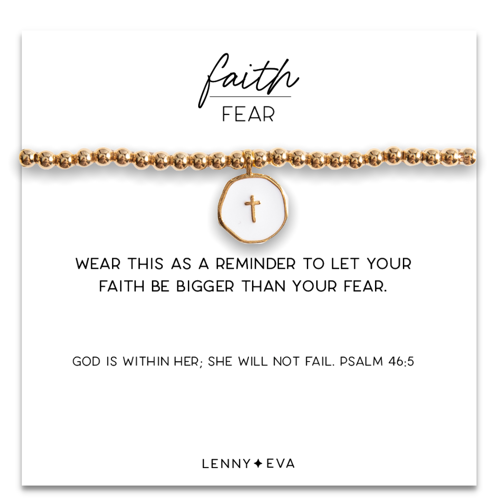 Faith Over Fear Cross Charm Bracelet-White Enamel